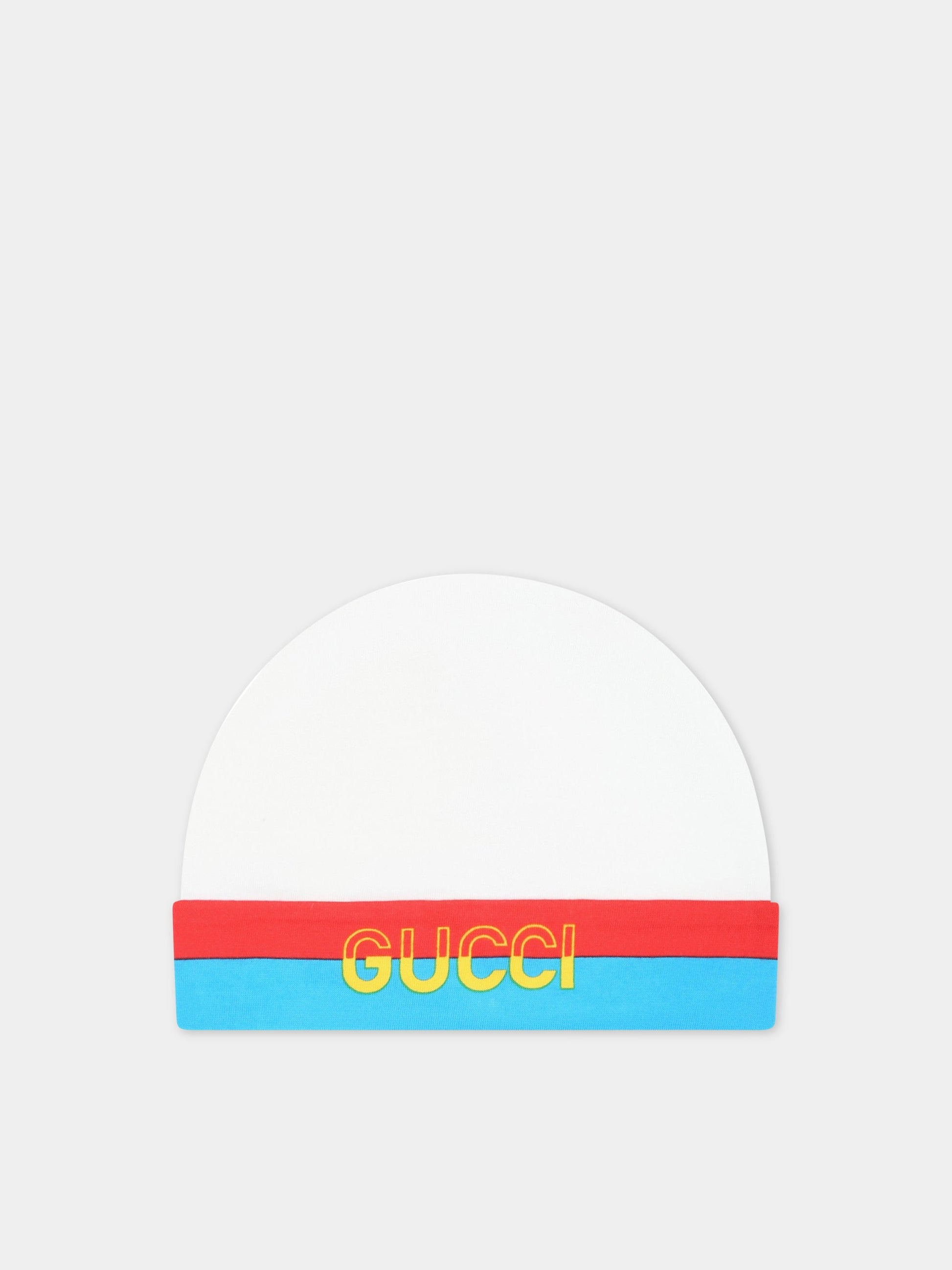 Cappello bianco per neonato con logo giallo,Gucci Kids,727887 3K107 9069