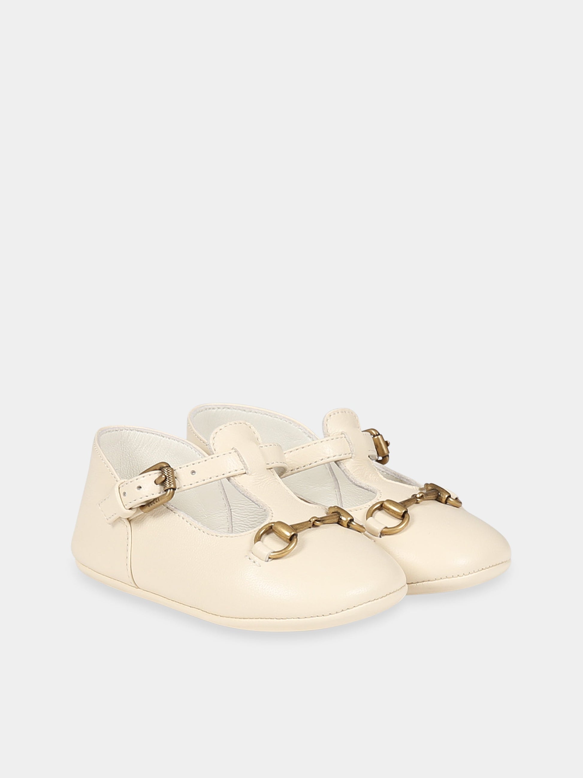 Ballerine avorio per neonata con morsetto,Gucci Kids,725732 1D700 9522