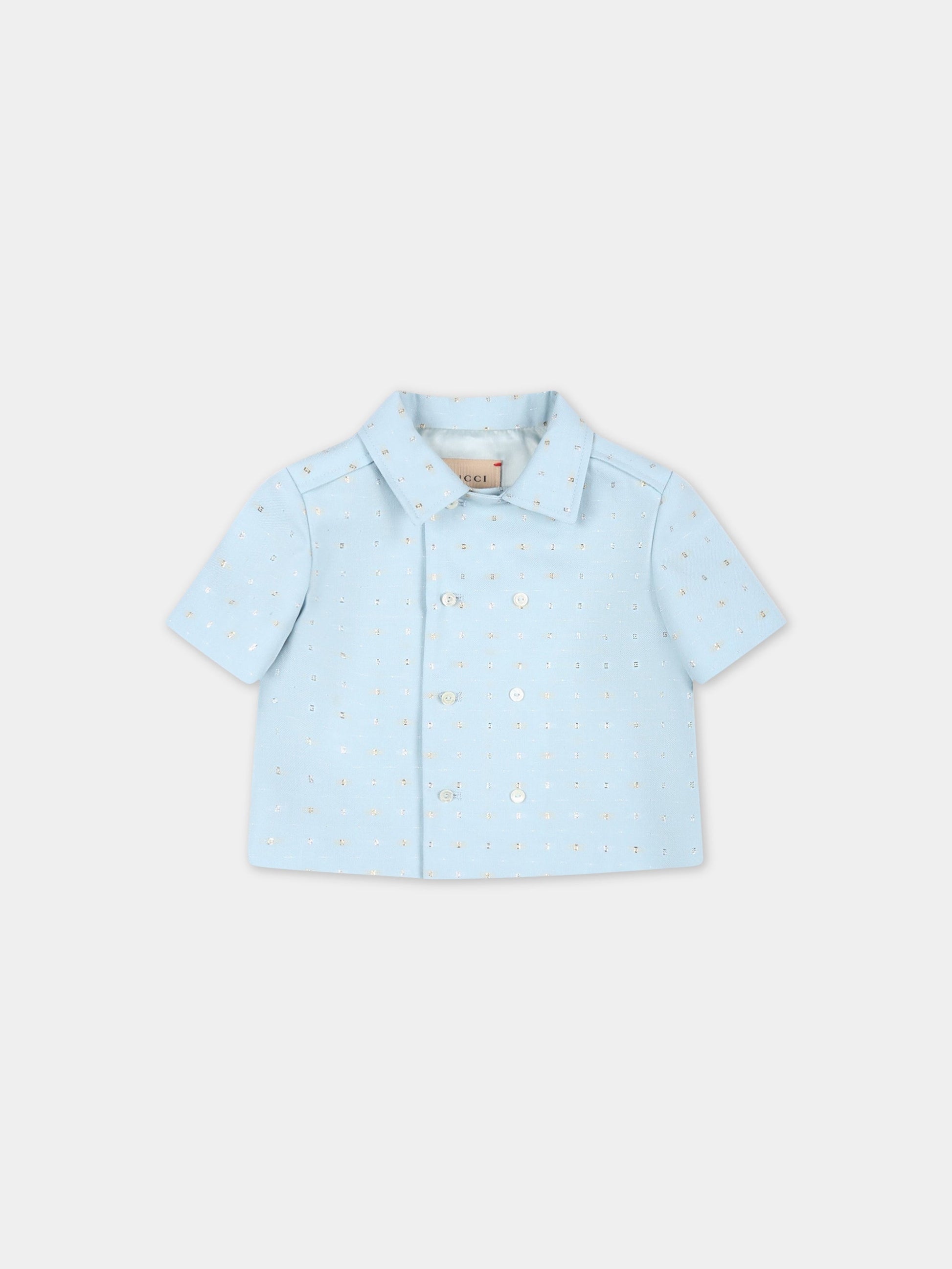 Camicia celeste per neonato con logo,Gucci Kids,721953 XWAVL 4644