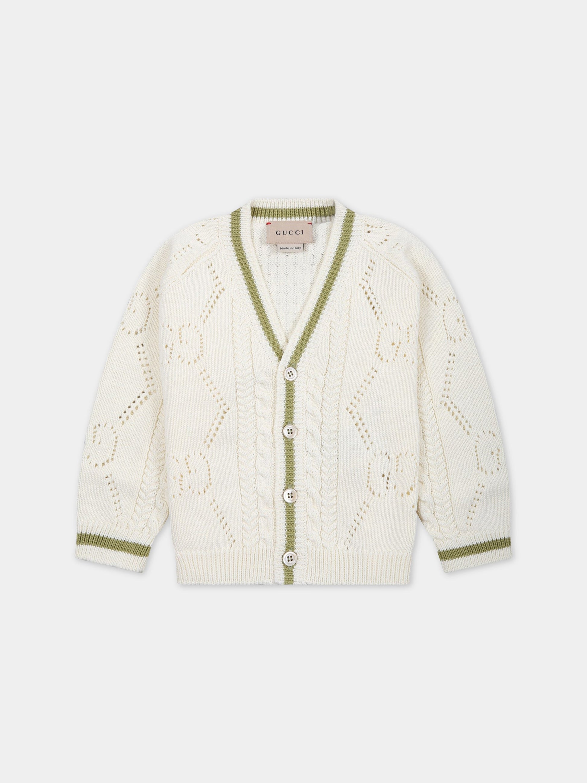 Cardigan avorio per neonati con logo,Gucci Kids,713131 XKCR1 9203