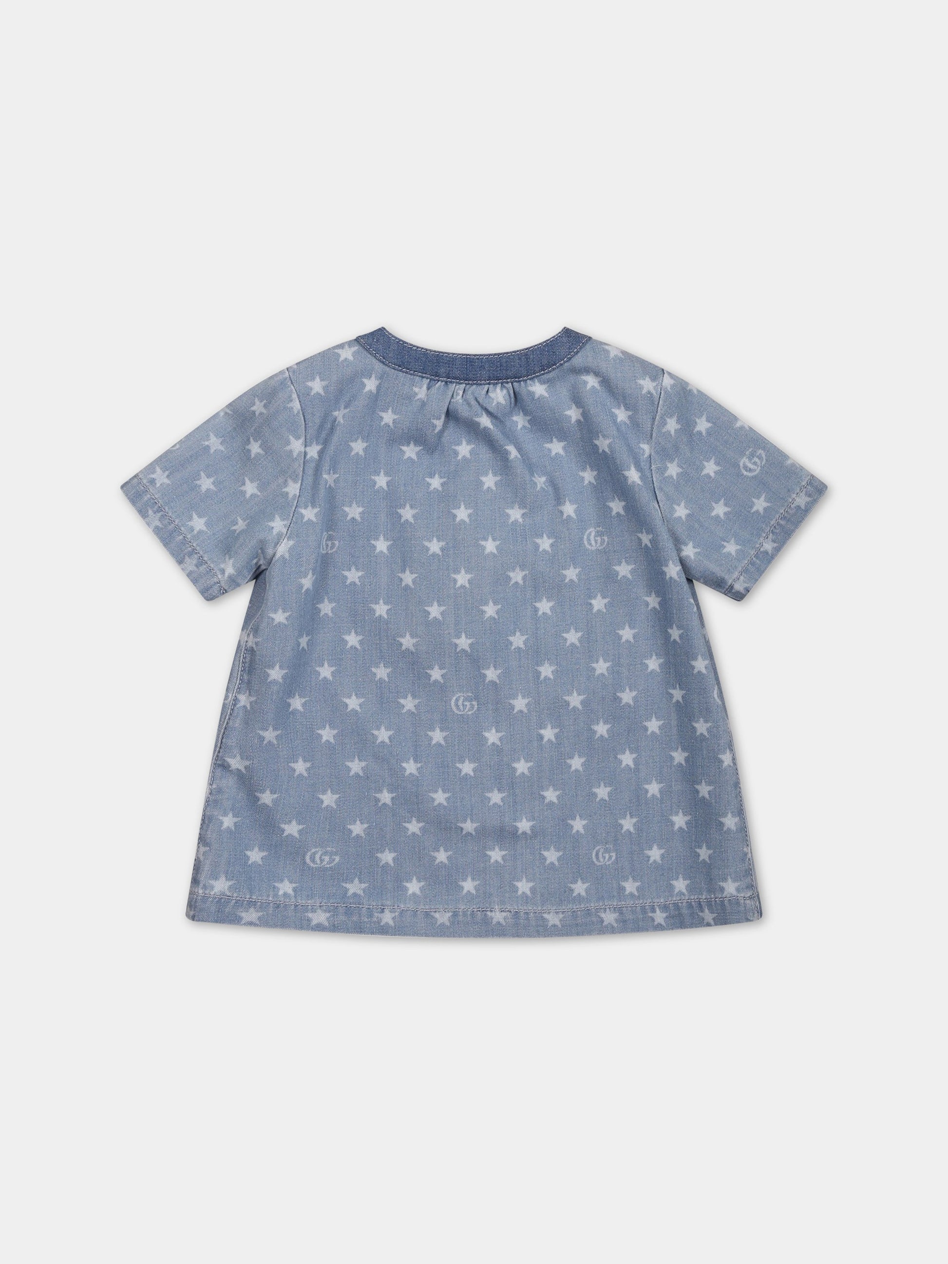 Vestito celeste per neonata con iconica doppia GG,Gucci Kids,718962 XDB70 4425