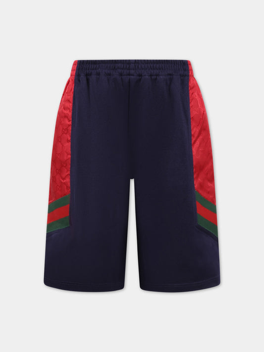 Shorts blu per bambino con dettaglio Web,Gucci Kids,711600 XJEYU 4340