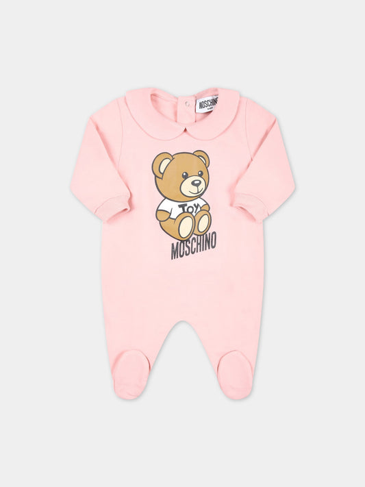 Tutina rosa per neonata con Teddy Bear e logo nero,Moschino Kids,MTY037 LDA00 50209