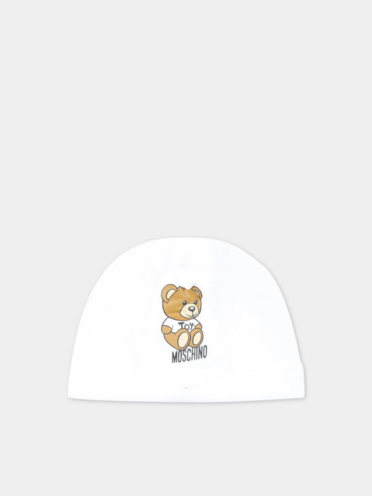 Cappello bianco per neonati con Teddy Bear,Moschino Kids,MUX04E LBA10 10101