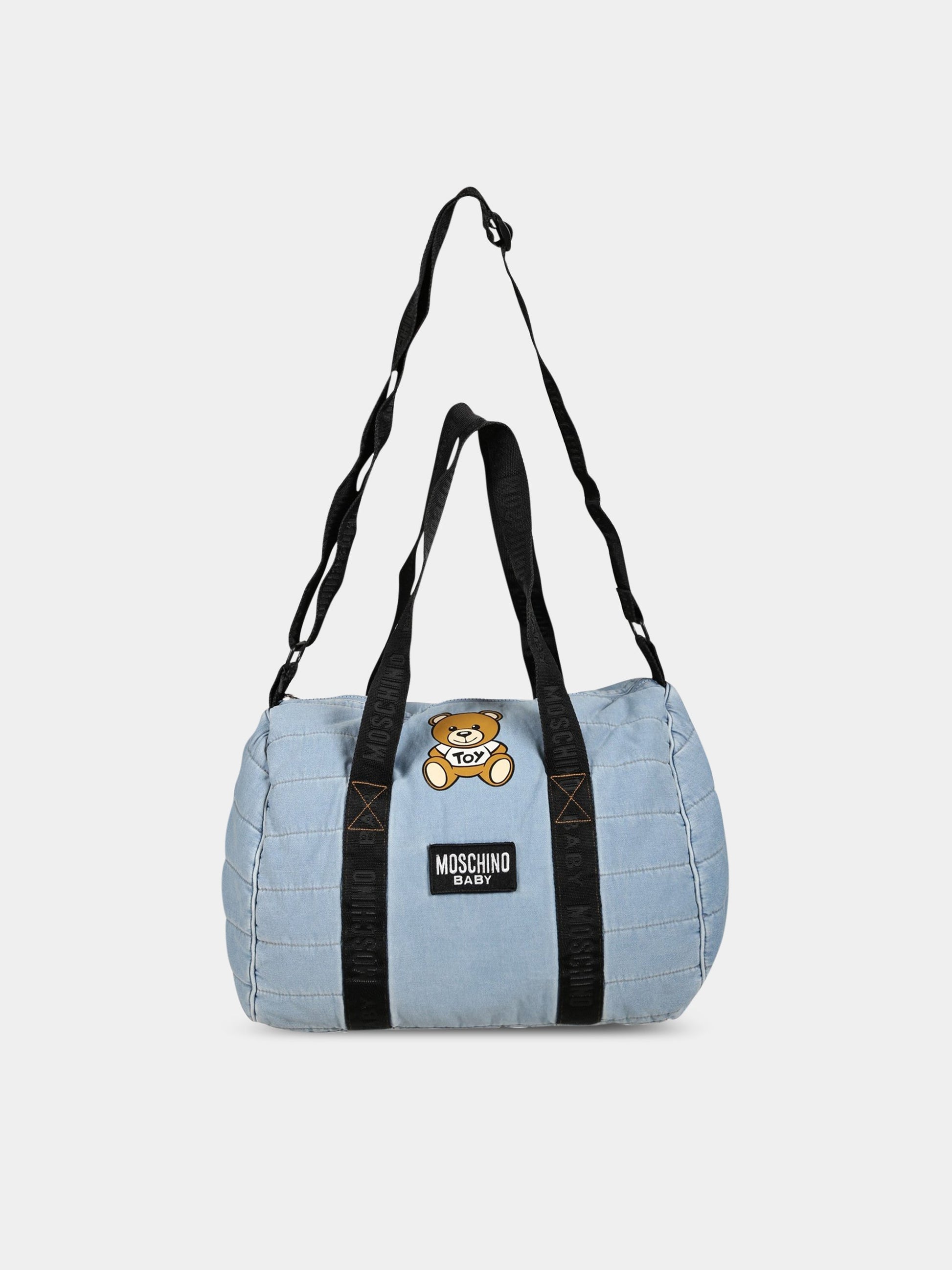 Borsa-mamma celeste per neonati con Teddy Bear e logo,Moschino Kids,MXX03P LDE13 40020