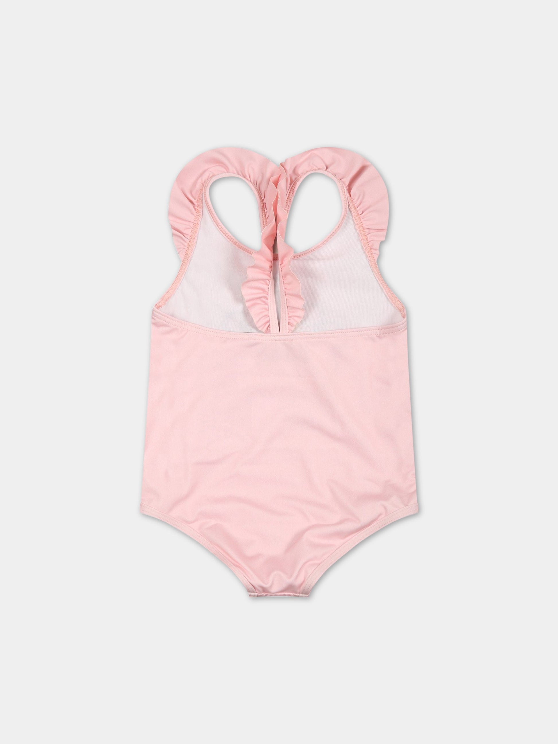 Costume rosa per neonata con Teddy bear e logo,Moschino Kids,MDL00L LKA00 50209