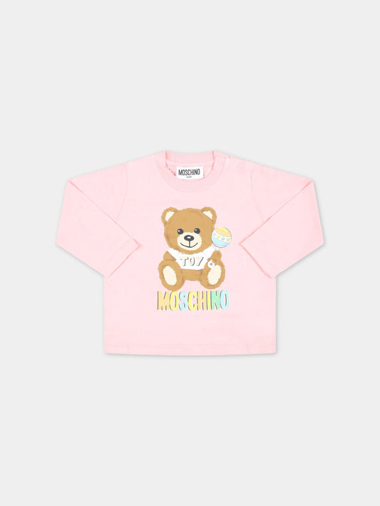 T-shirt rosa per neonata con Teddy Bear con gioco,Moschino Kids,MSO00D LAA03 50209