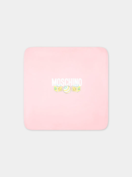 Coperta rosa per neonata con logo e Teddy Bear,Moschino Kids,MYB005 LCB34 84485