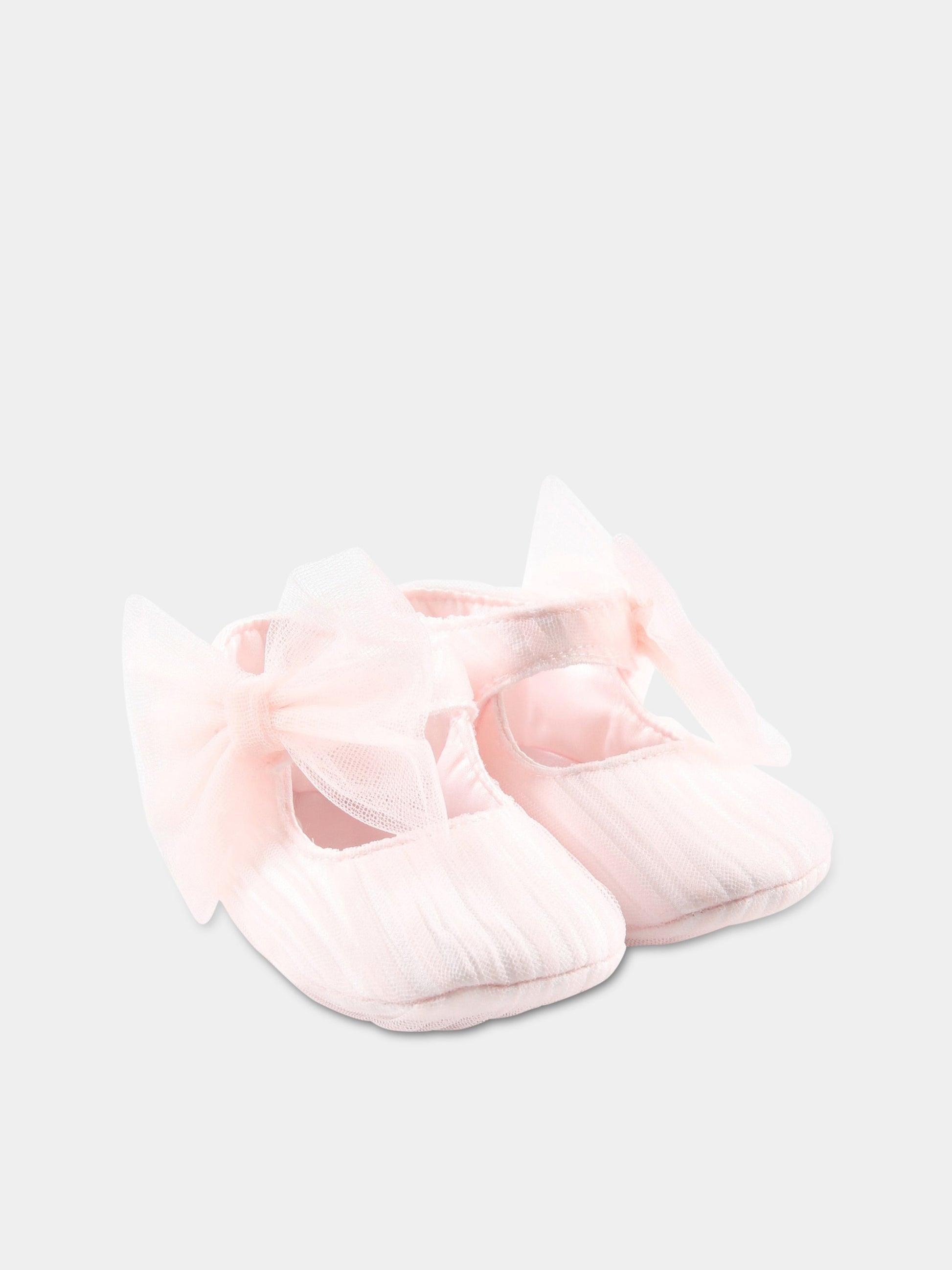 Ballerine rosa da culla per neonata con fiocco in tulle,Monnalisa,73A006 1361 0091