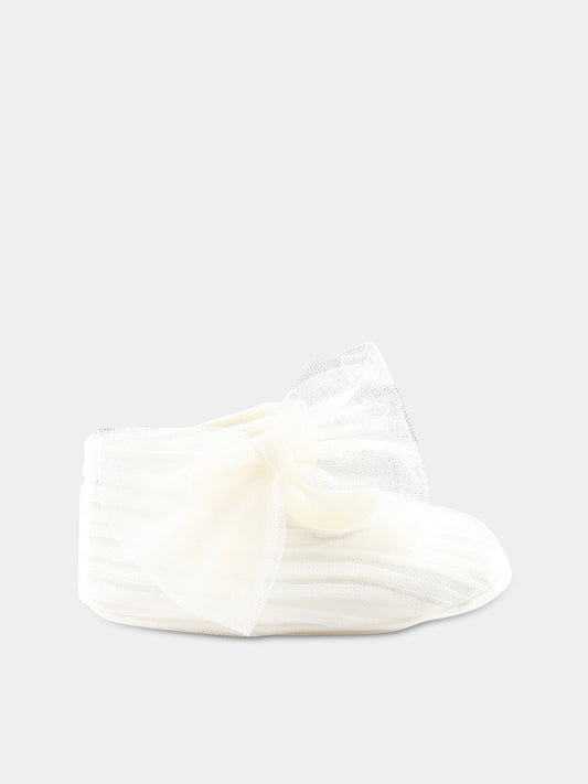 Ballerine bianche da culla per neonata con fiocco in tulle,Monnalisa,73A006 1361 0001