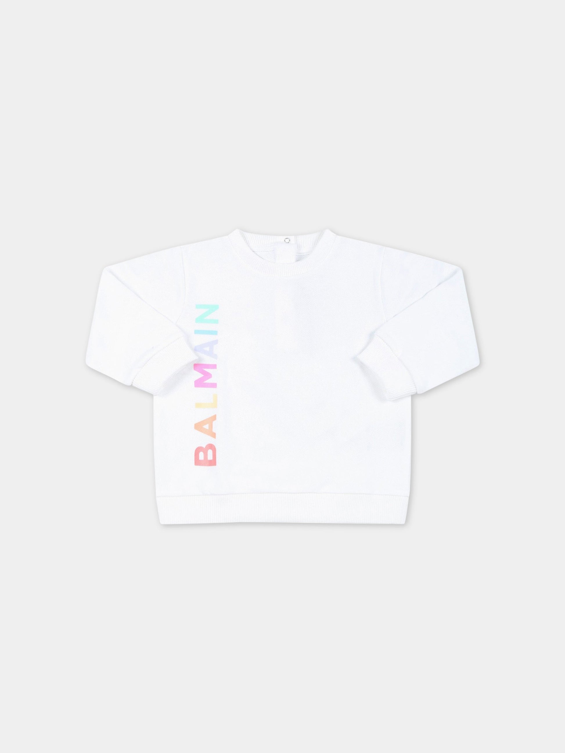 Felpa bianca per neonata con logo multicolor,Balmain Kids,BS4520 Z0001 100