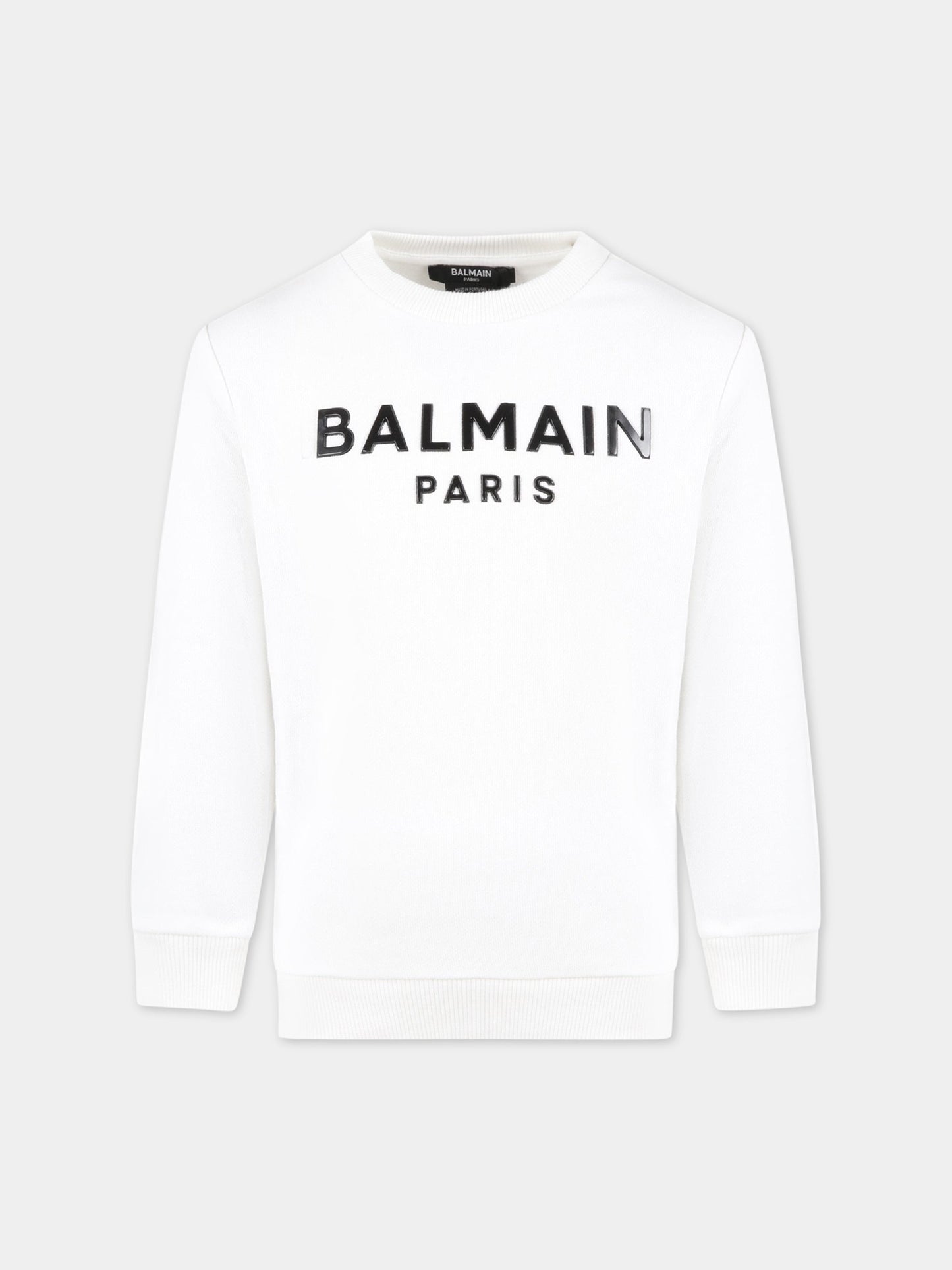 Felpa bianca per bambini con logo nero,Balmain Kids,BS4P80 Z0001 100NE