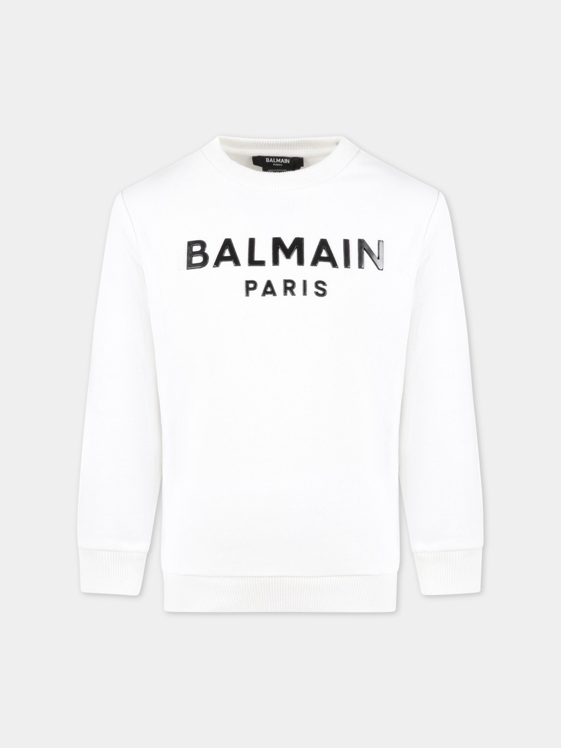 Felpa bianca per bambini con logo nero,Balmain Kids,BS4P80 Z0001 100NE