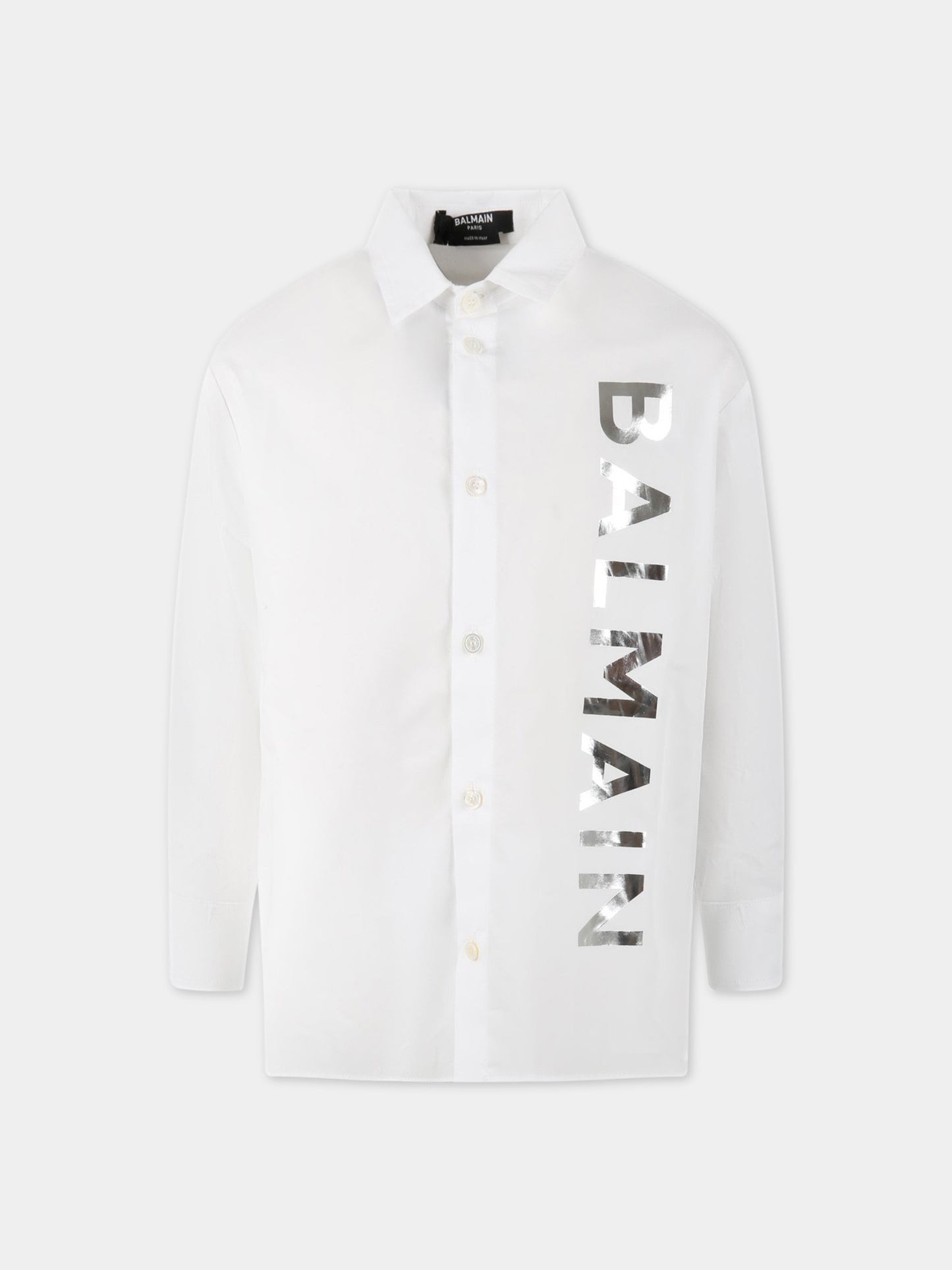 Camicia bianca per bambino con logo bianco,Balmain Kids,BS5P10 P0013 100AG