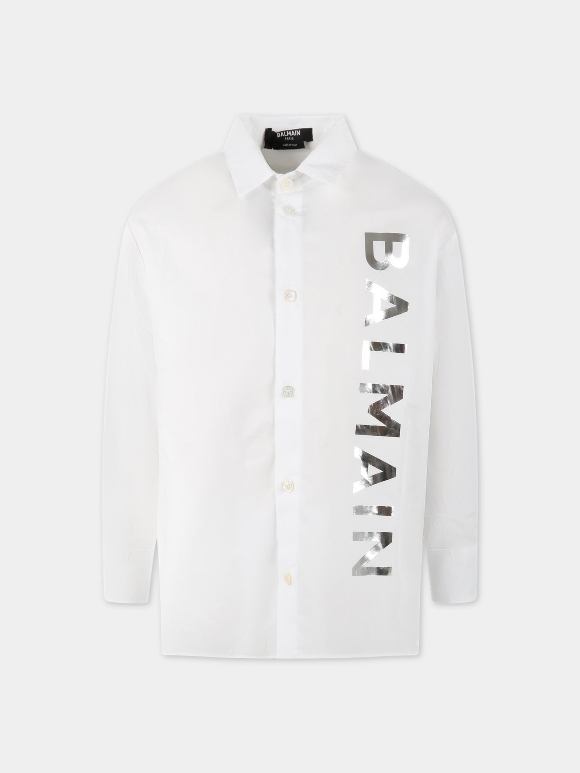 Camicia bianca per bambino con logo bianco,Balmain Kids,BS5P10 P0013 100AG