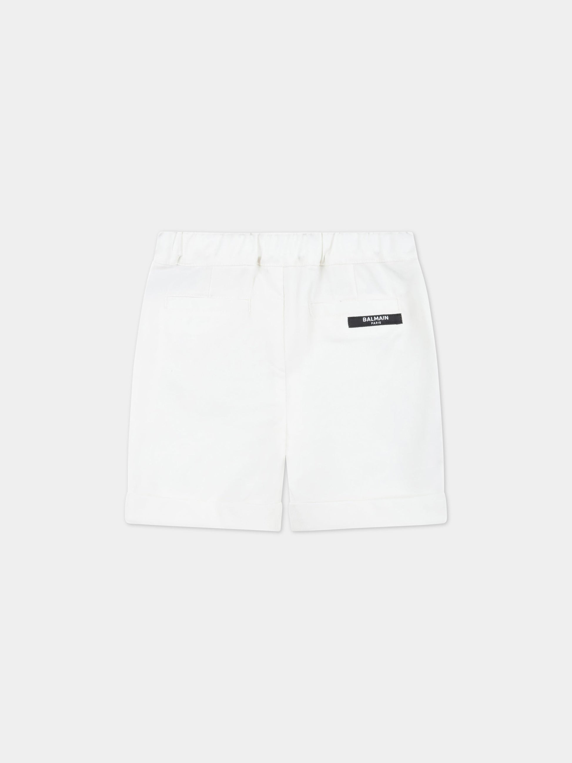 Shorts avorio per neonato con patch logato,Balmain Kids,BS6609 I0089 101