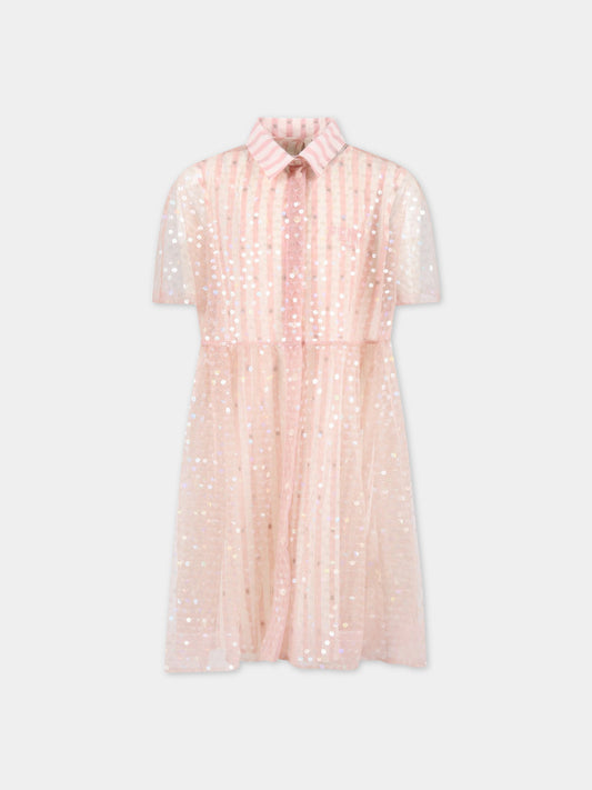 Vestito rosa per bambina con logo e paillettes,Fendi Kids,JFB562 ALO8 F16WG