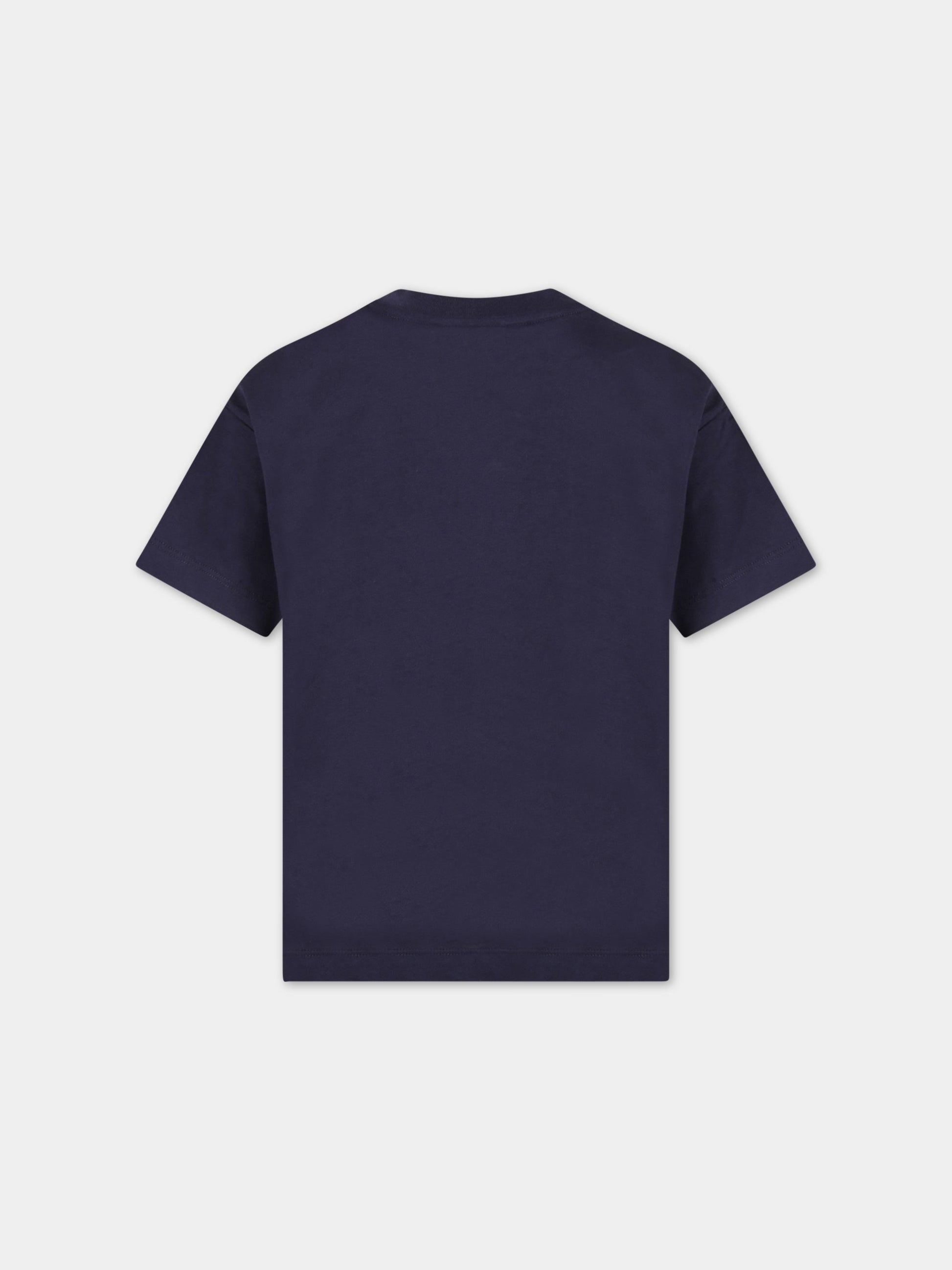 T-shirt blu per bambini con logo bianco,Fendi Kids,JUI137 7AJ F0QB0