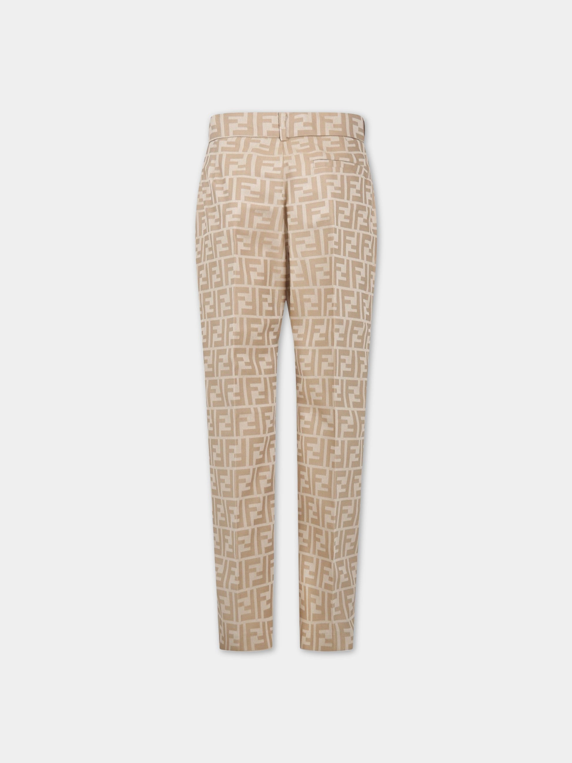 Pantaloni beige per bambino con FF,Fendi Kids,JMF419 ALO6 F1F4G