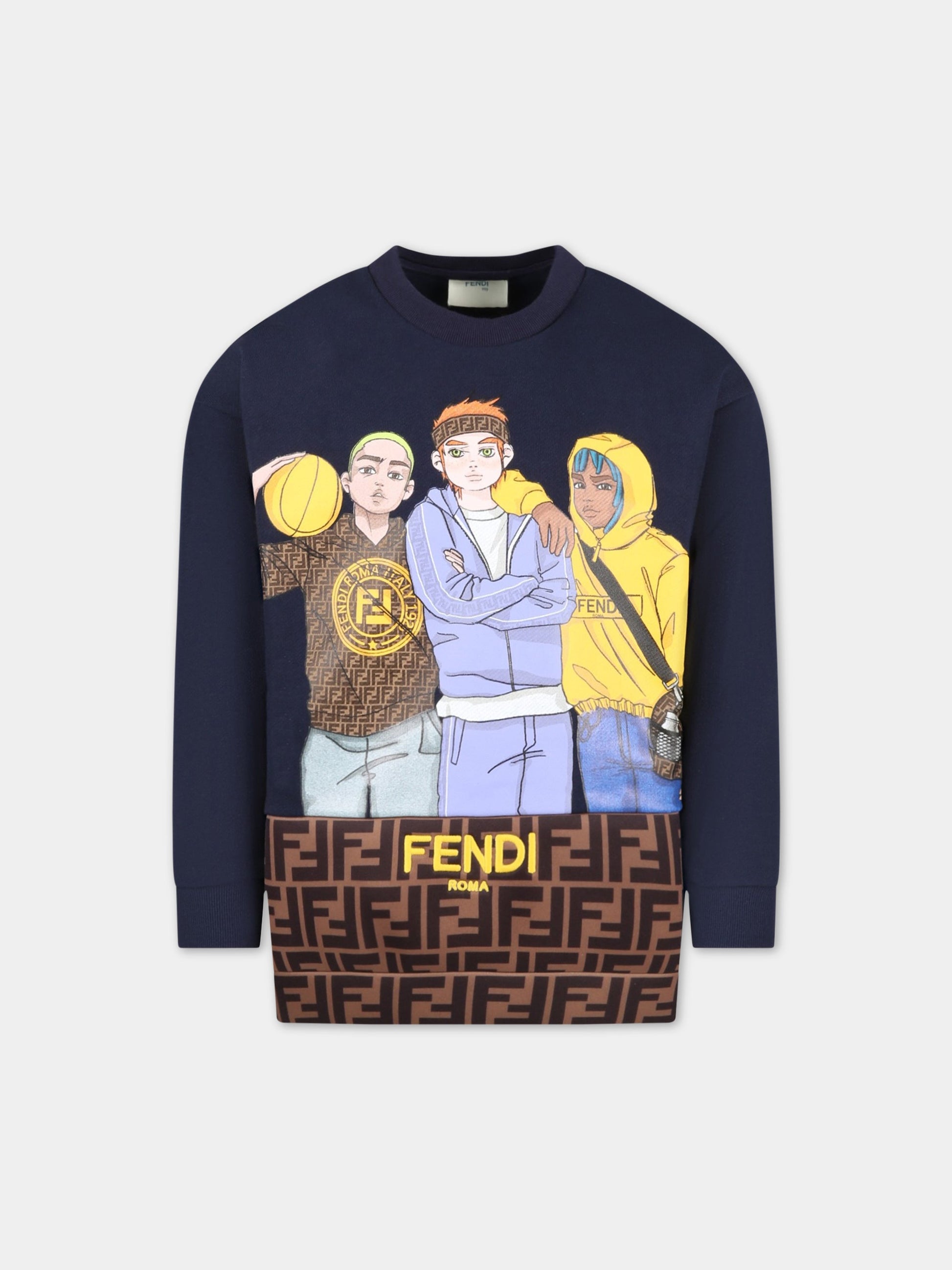 Felpa nera per bambino con logo,Fendi Kids,JMH169 5V0 F0QB0