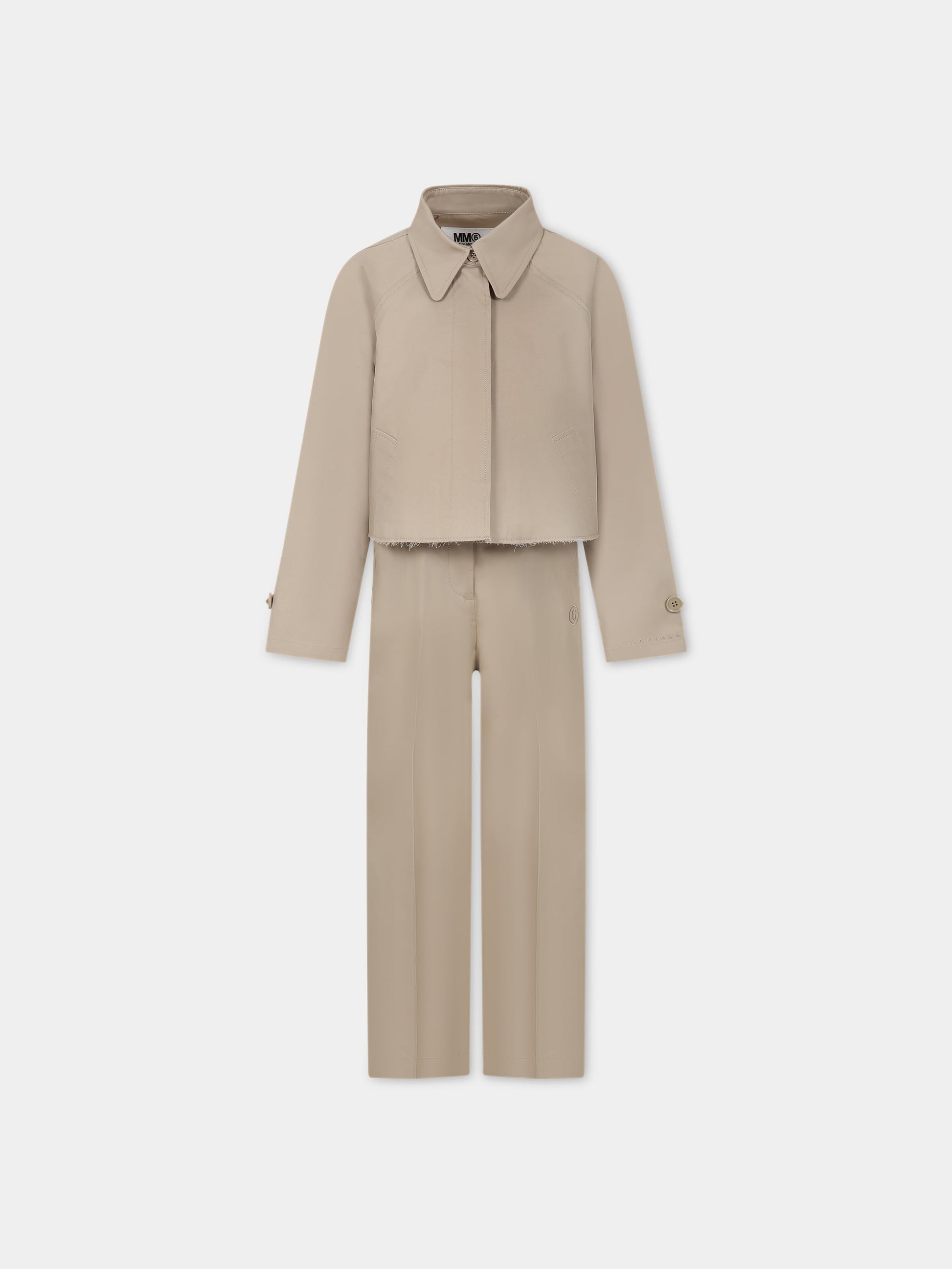 Giacca beige per bambina con logo ricamato,Mm6 Maison Margiela,M60283 MM036 M6703