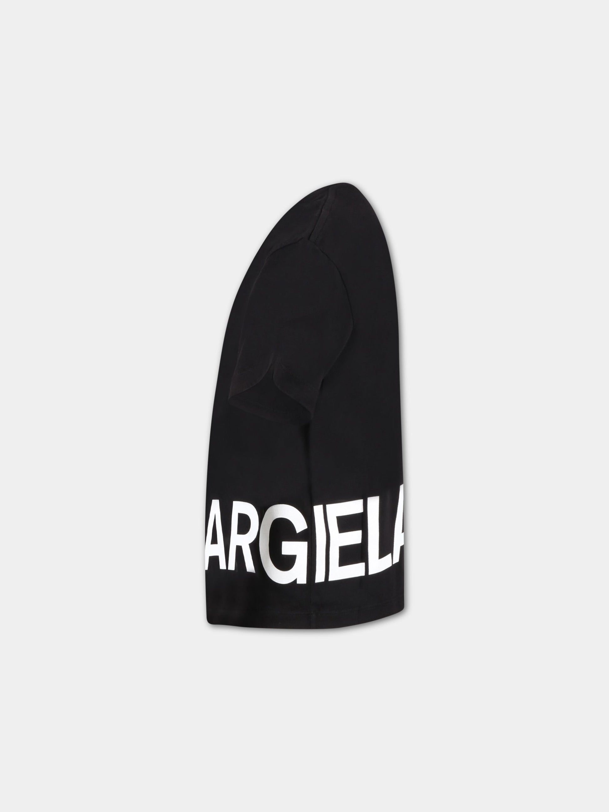 T-shirt nera per bambini con logo bianco,Mm6 Maison Margiela,M60332 MM009 M6900