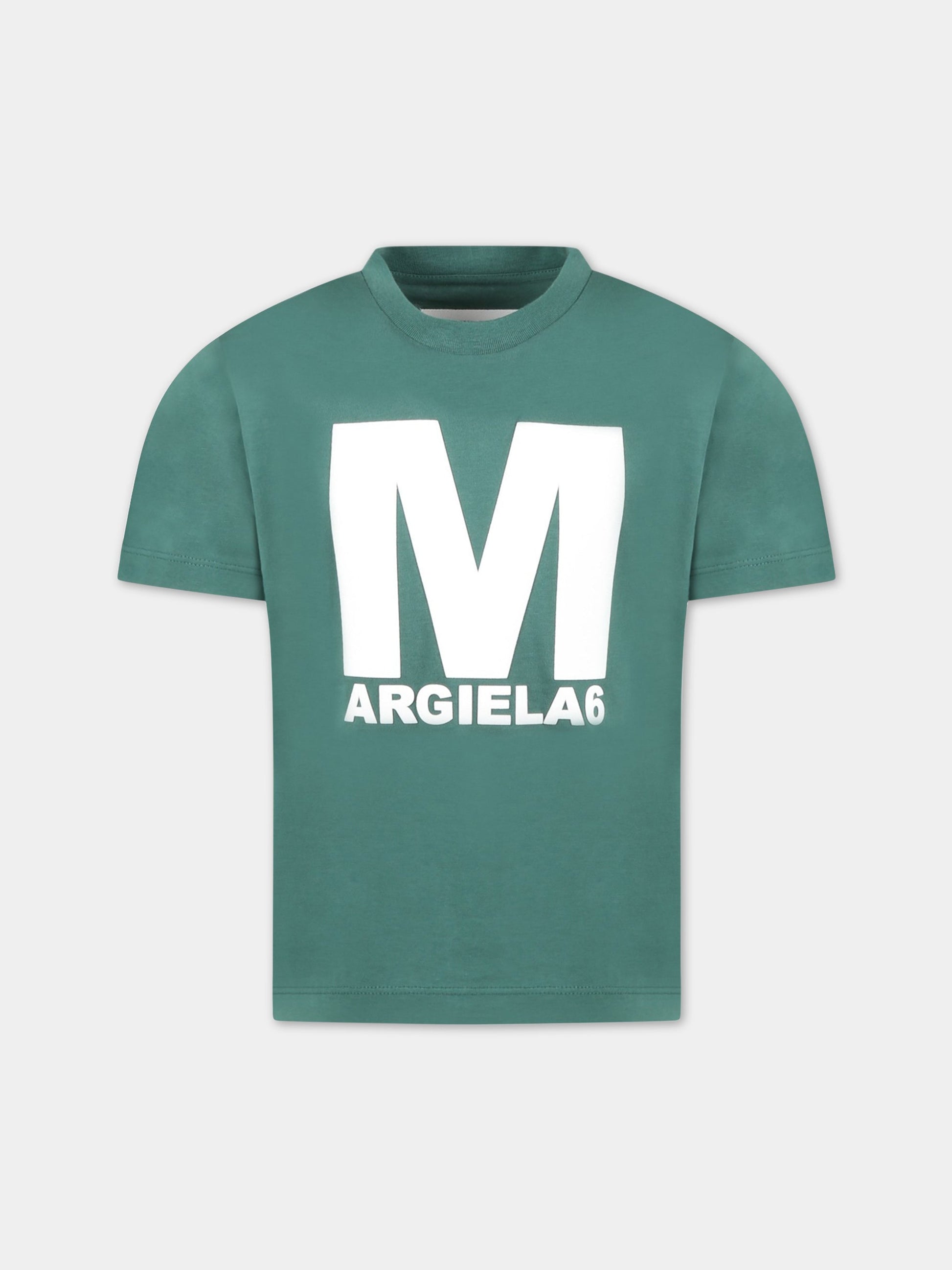 T-shirt verde per bambini con logo bianco,Mm6 Maison Margiela,M60339 MM010 M6507
