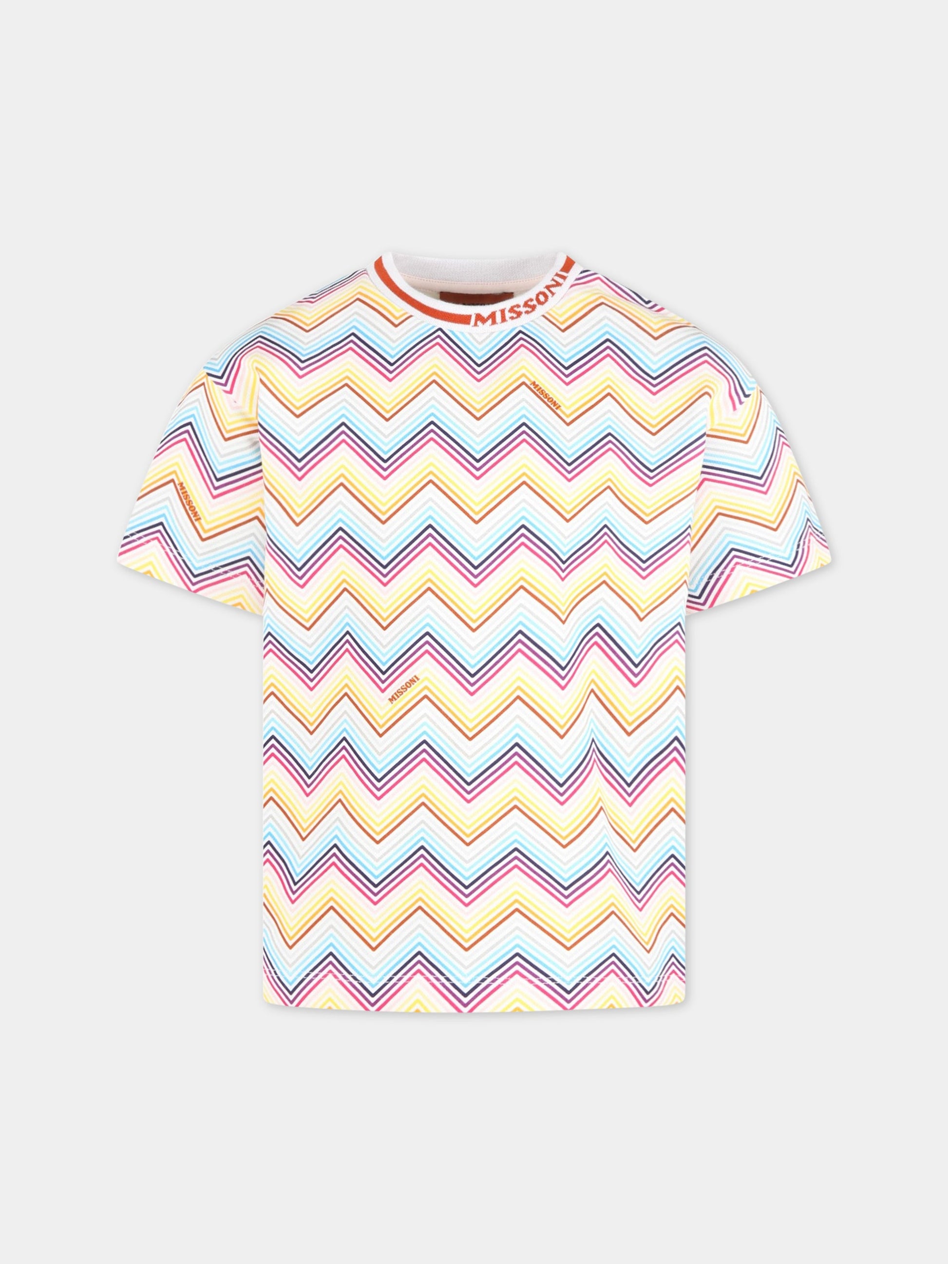 T-shirt multicolor per bambina con iconico motivo a chevron,Missoni,MS4A11 Z1209 100MC