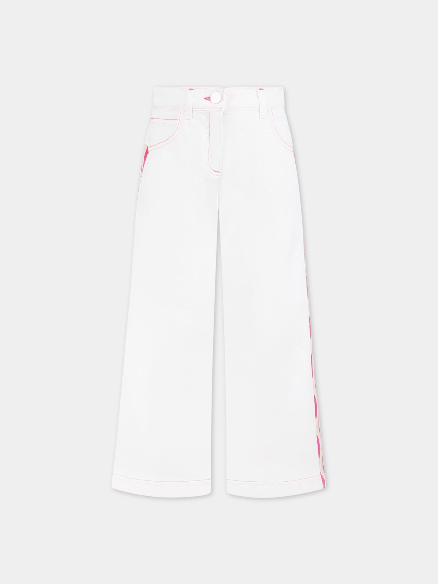 Jeans bianchi per bambina con iconico moivo a chevron sui lati,Missoni,MS6B31 D0039 100