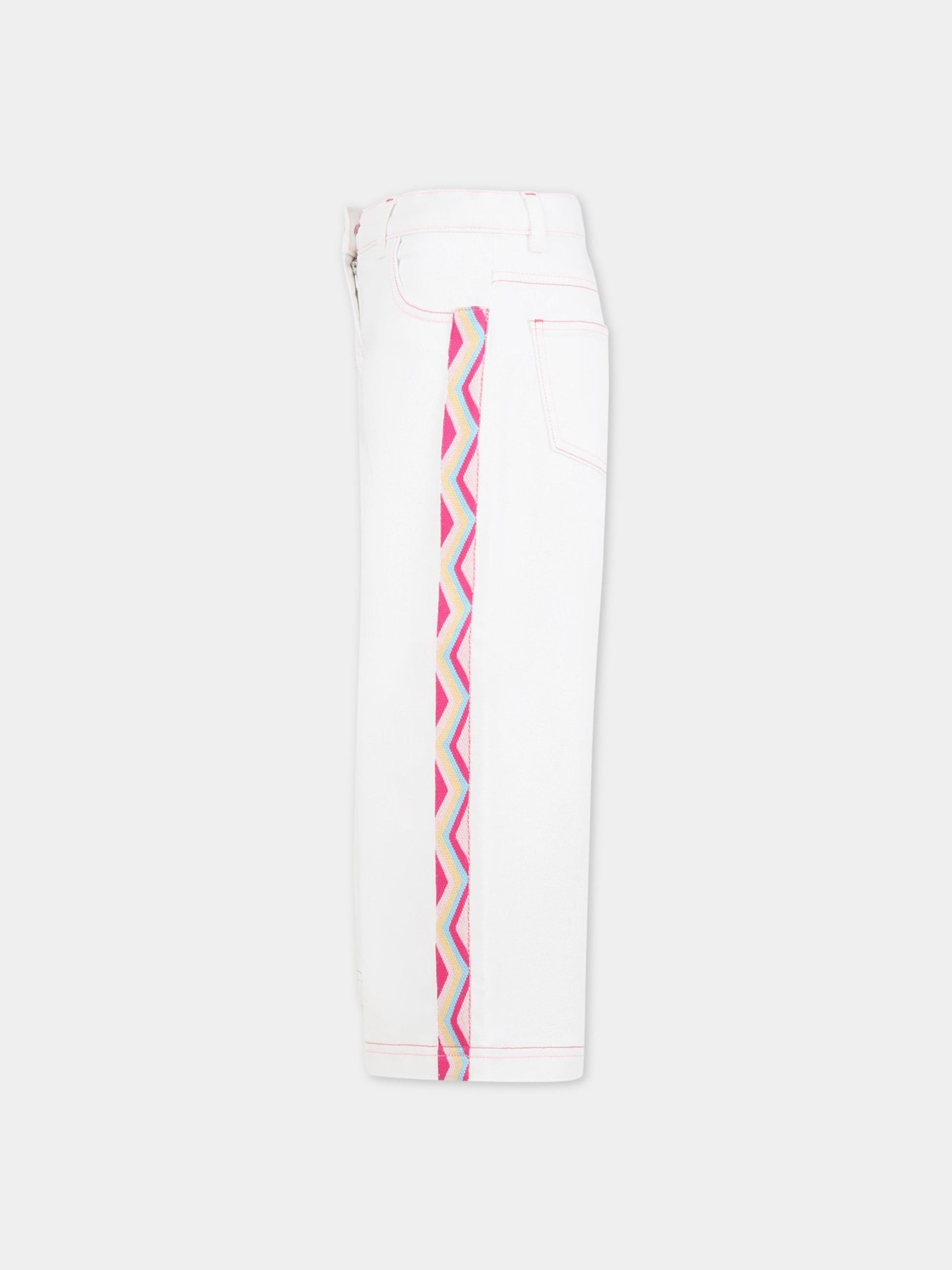 Jeans bianchi per bambina con iconico moivo a chevron sui lati,Missoni,MS6B31 D0039 100