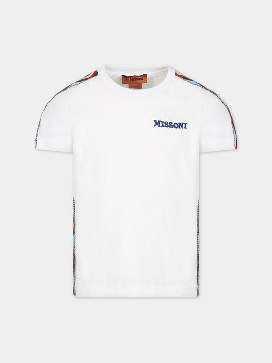 T-shirt bianco per bambini con logo e iconico motivo chevron,Missoni,MS8P91 J0177 100MC