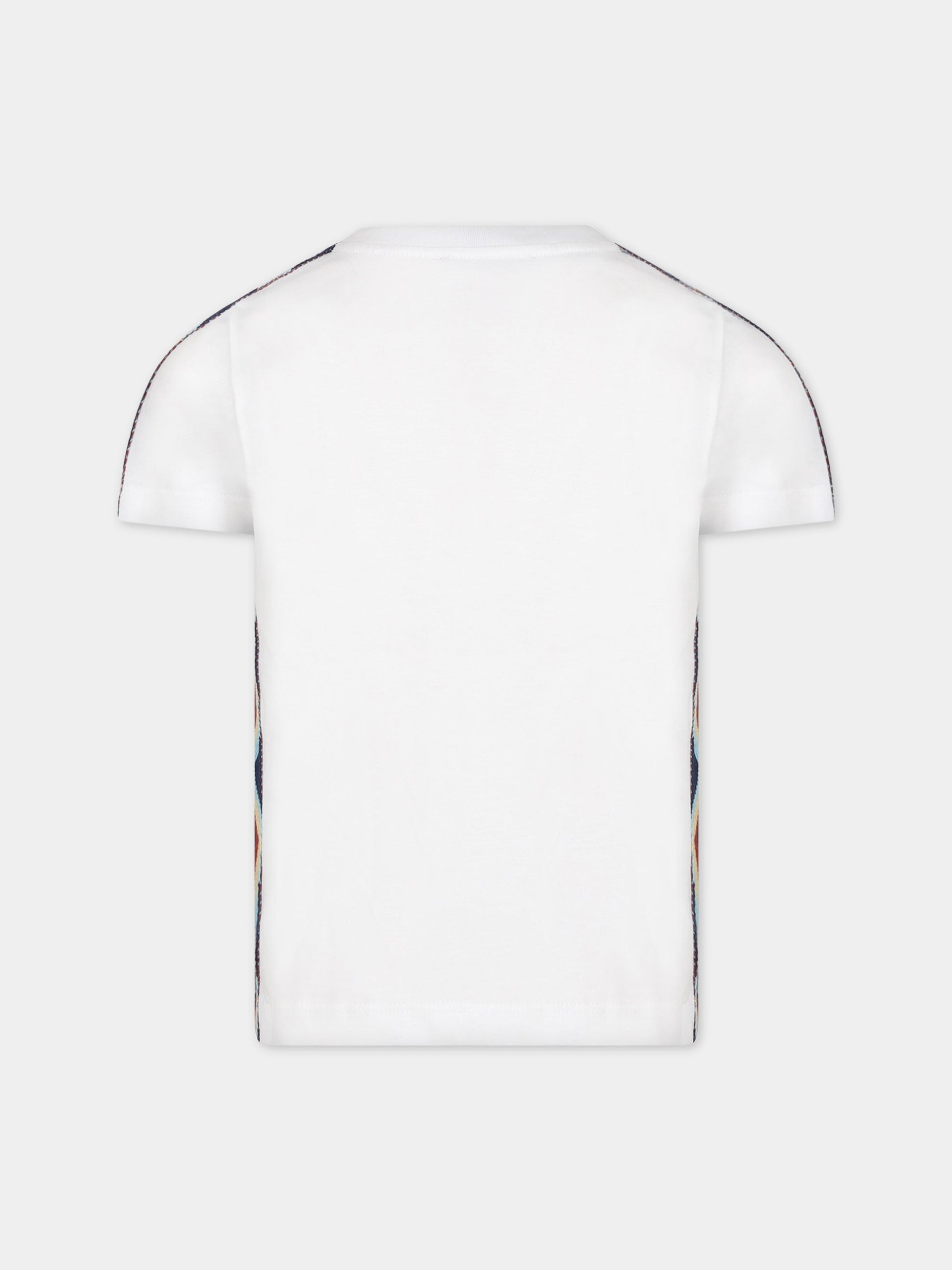 T-shirt bianco per bambini con logo e iconico motivo chevron,Missoni,MS8P91 J0177 100MC