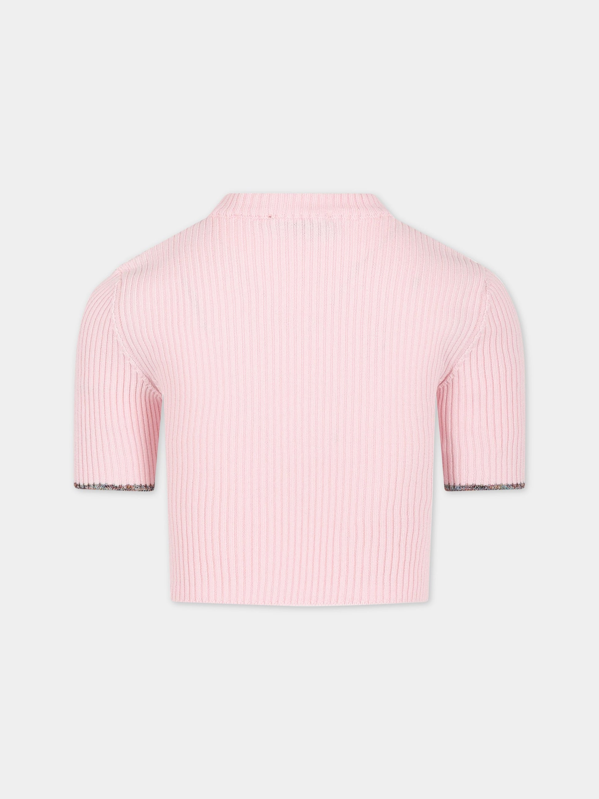 Maglione rosa per bambina con logo multicolor ricamato,Missoni,MS9A11 X0007 501