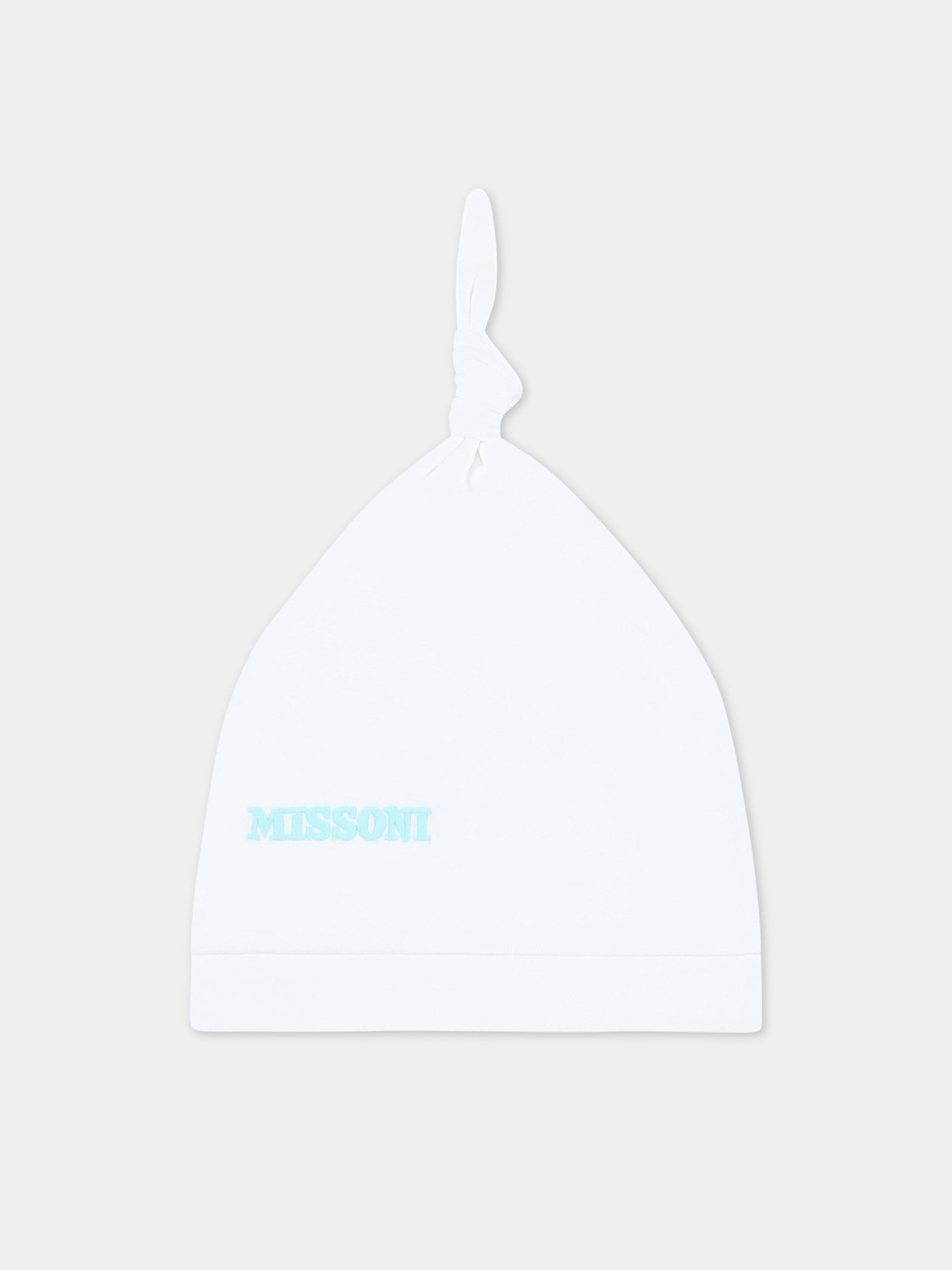 Set bianco per neonato con logo celeste,Missoni,MSB019 J0177 100CE