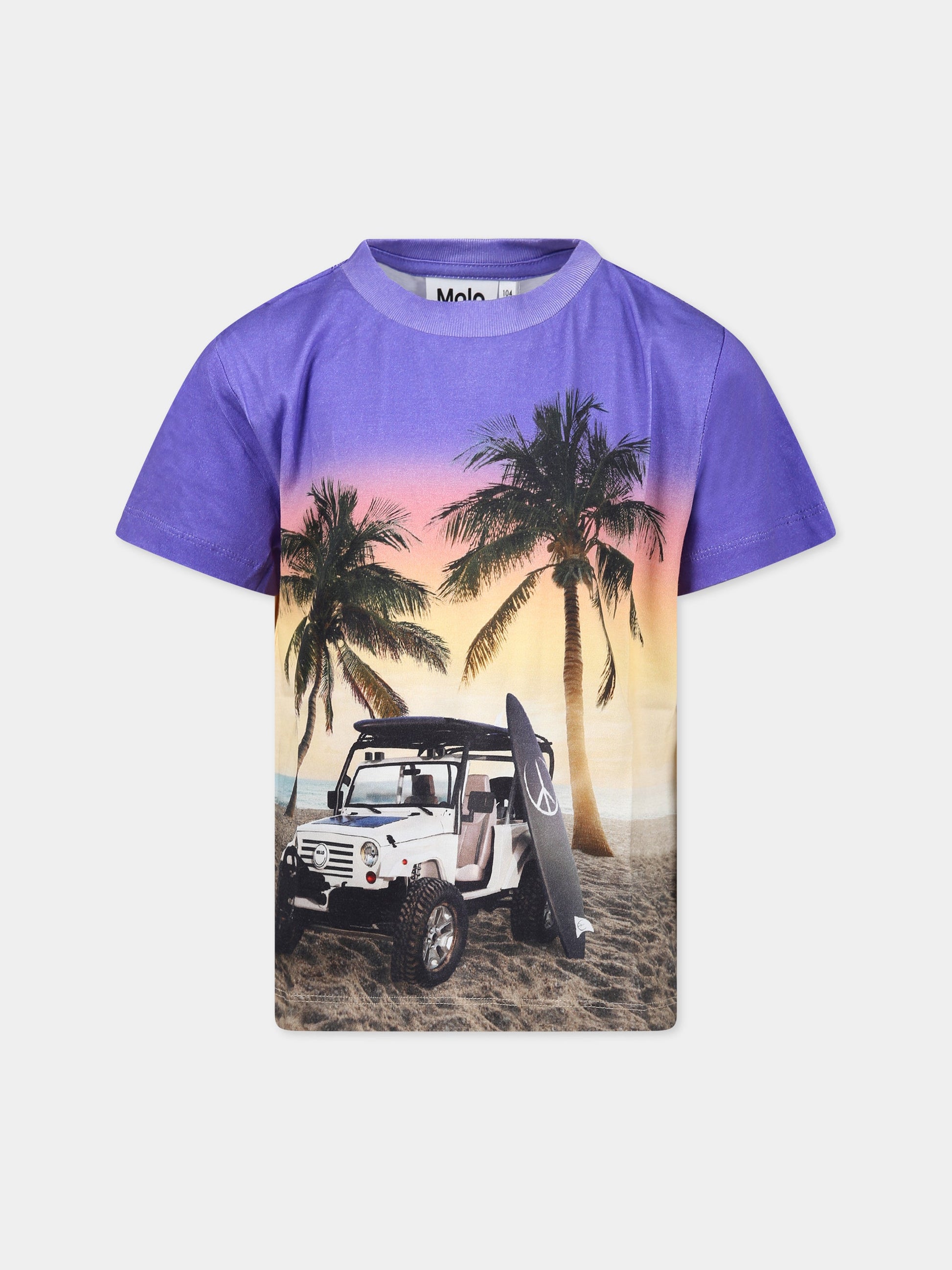 T-shirt multicolor per bambino con stampa tramonto con palme e jeep,Molo,1S23A204 7944