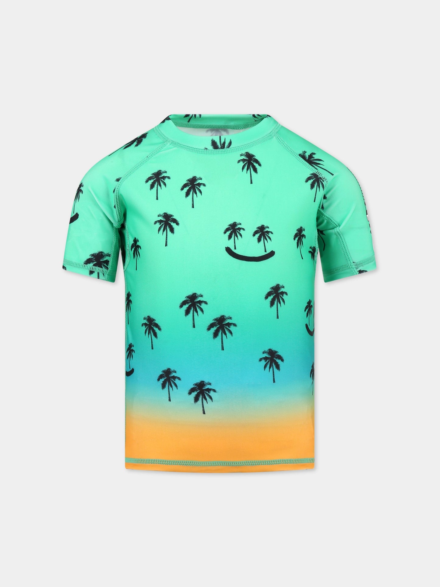 T-shirt verde anti UV per bambino con stampa palme e logo,Molo,8S23P203 7913