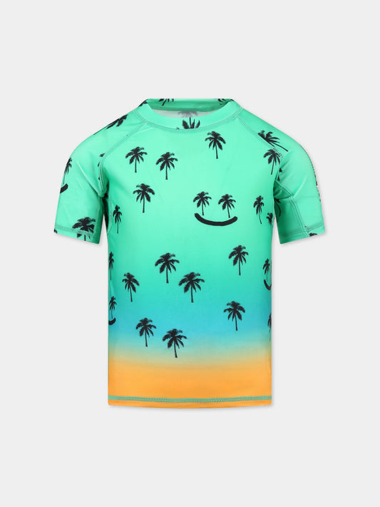 T-shirt verde anti UV per bambino con stampa palme e logo,Molo,8S23P203 7913