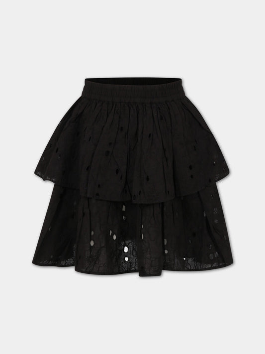 Gonna nera per bambina con fiori e patch logato,Molo,2S23D106 0099