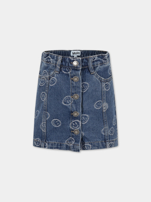 Gonna blu per bambina con smile e logo,Molo,2S23D120 6791