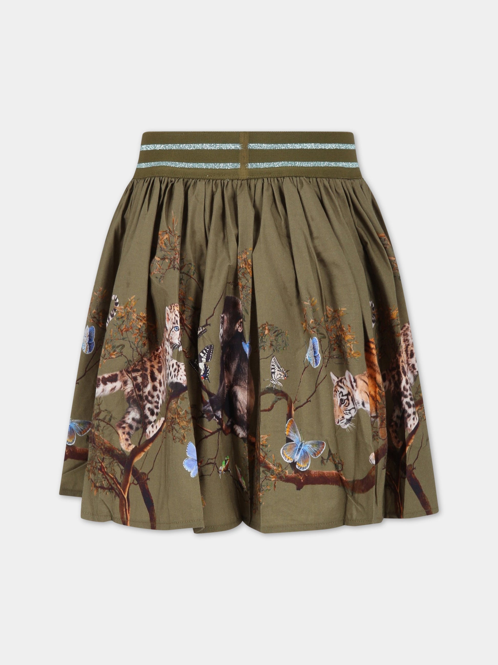 Vestito verde per bambina con animali e farfalle all-over e logo,Molo,2S23D125 3263