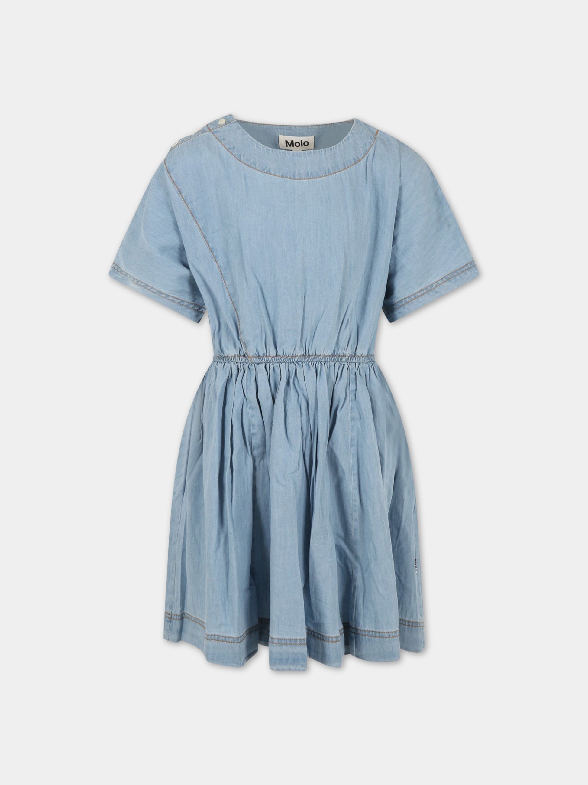 Vestito celeste per bambina con patch logato,Molo,2S23E111 8746