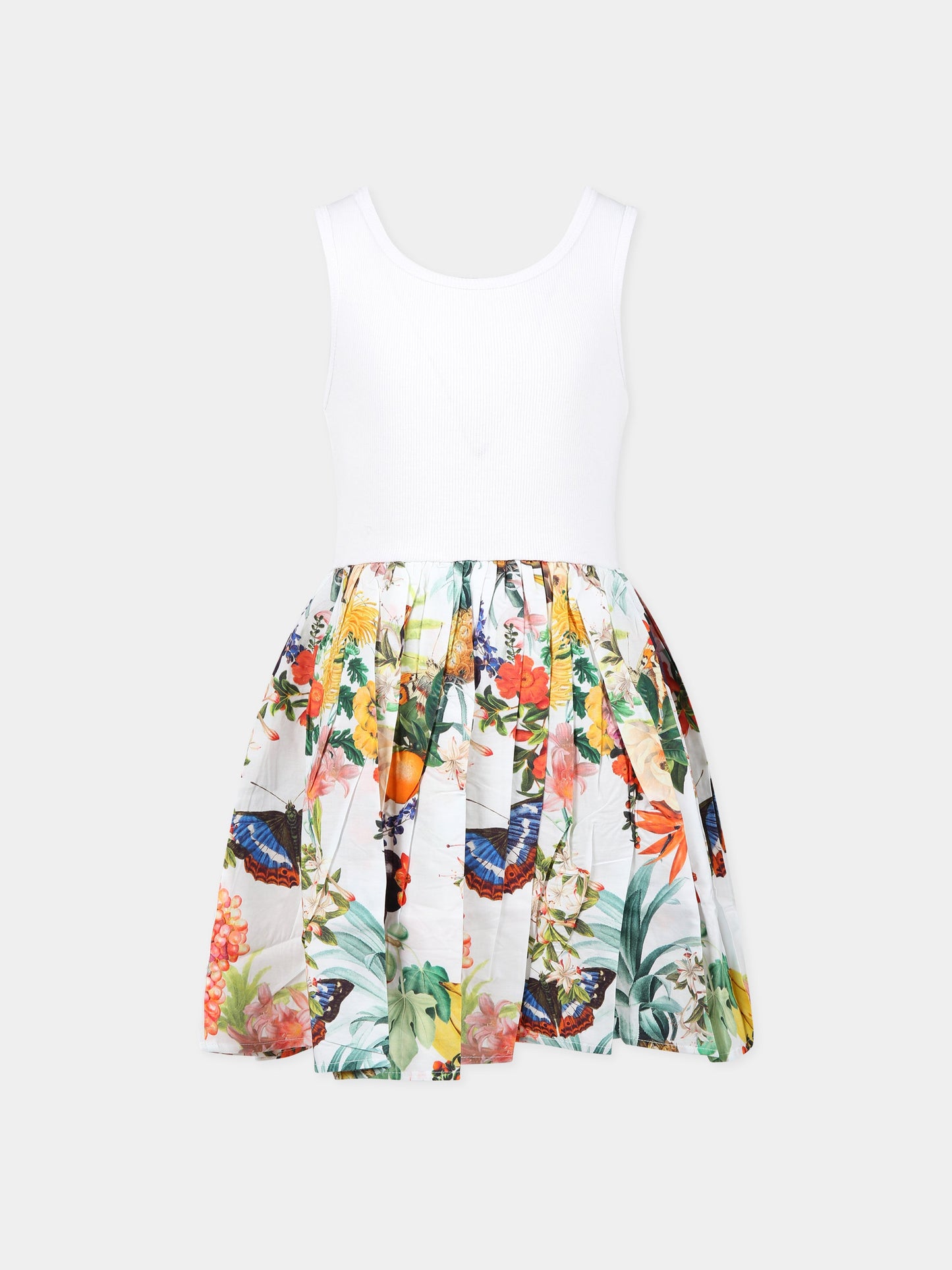 Vestito multicolor perbambina con stampa frutti tropicali e farfalle,Molo,2S23E122 7930