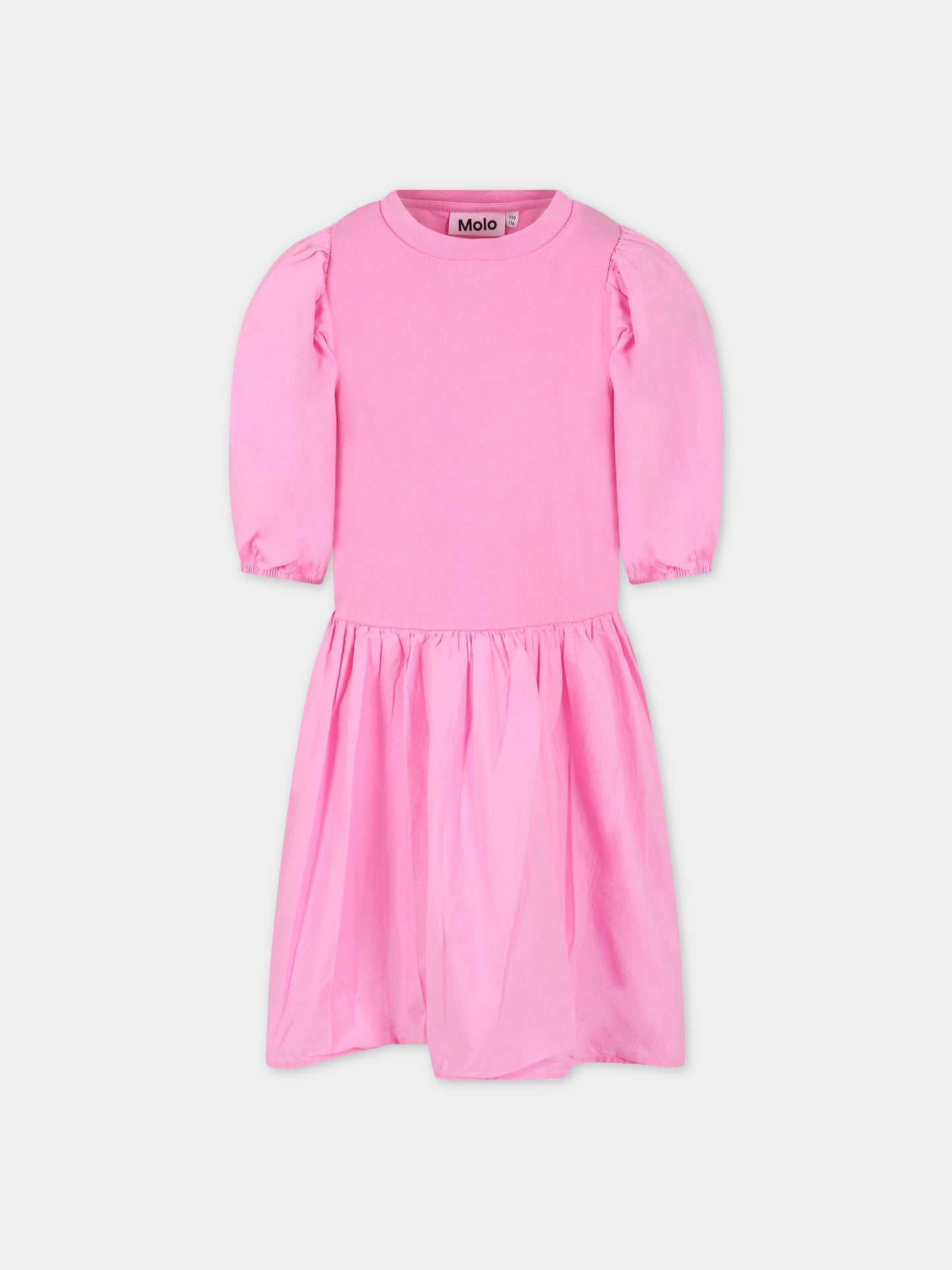 Vestito rosa per bambina con rouches e patch logato,Molo,2S23E127 8696