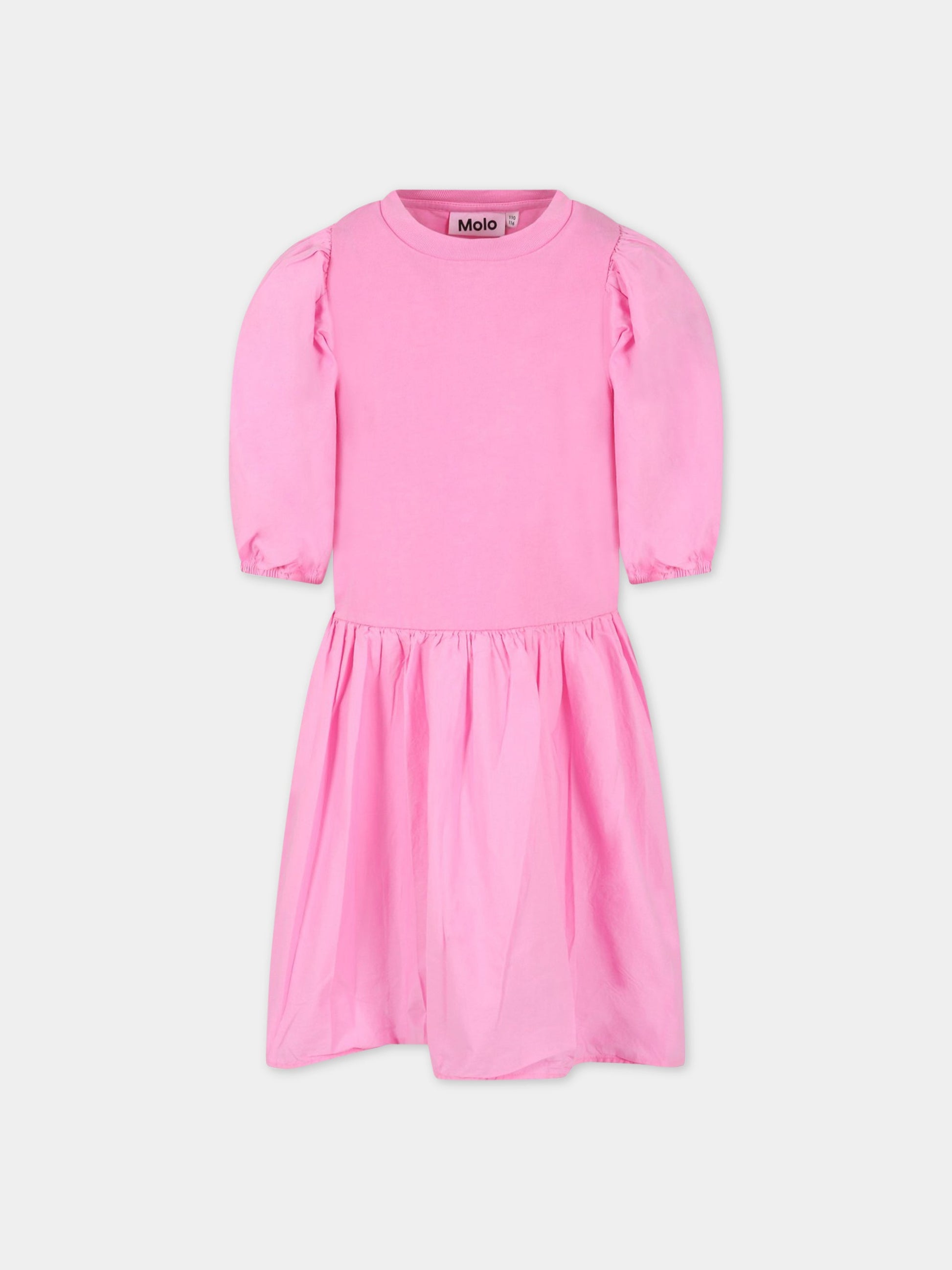 Vestito rosa per bambina con rouches e patch logato,Molo,2S23E127 8696