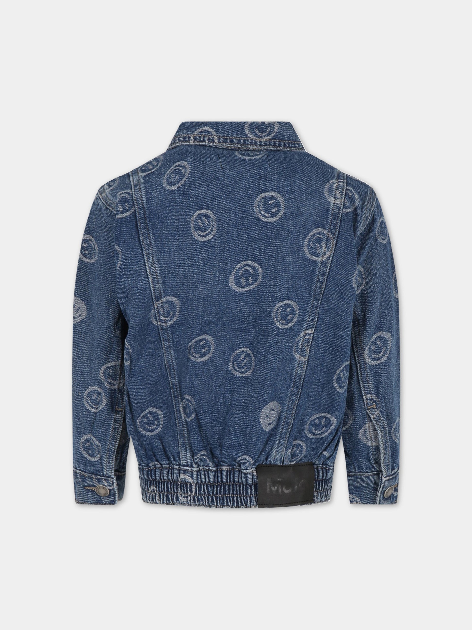 Giacca blu denim per bambina con smile e logo,Molo,5S23M313 6791