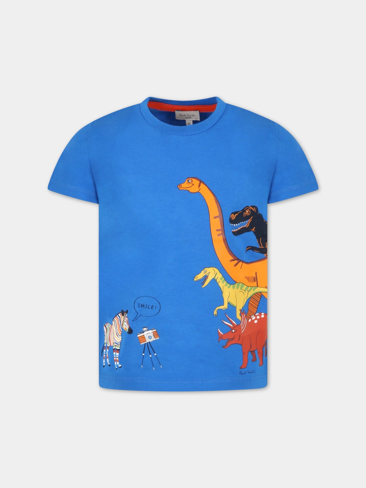 T-shirt blu per bambino con animali,Paul Smith Junior,P25726 85P