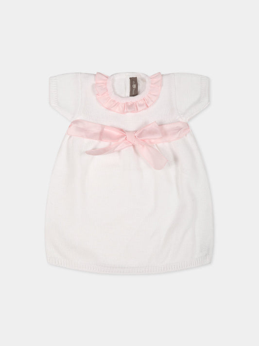 Vestito bianco per neonata con fiocco,Little Bear,6002 BIANCO/ROSA
