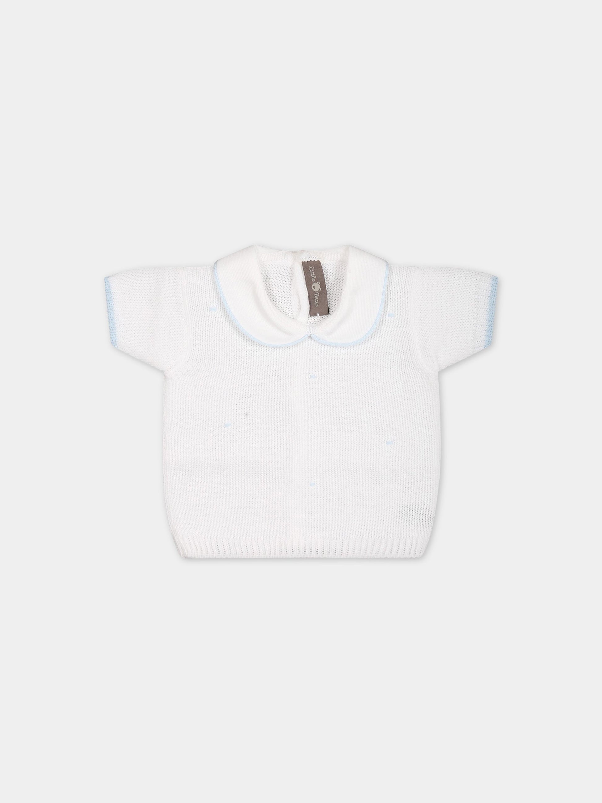 Maglione bianco per neonato con pois celesti,Little Bear,6014 BIANCO/CIELO
