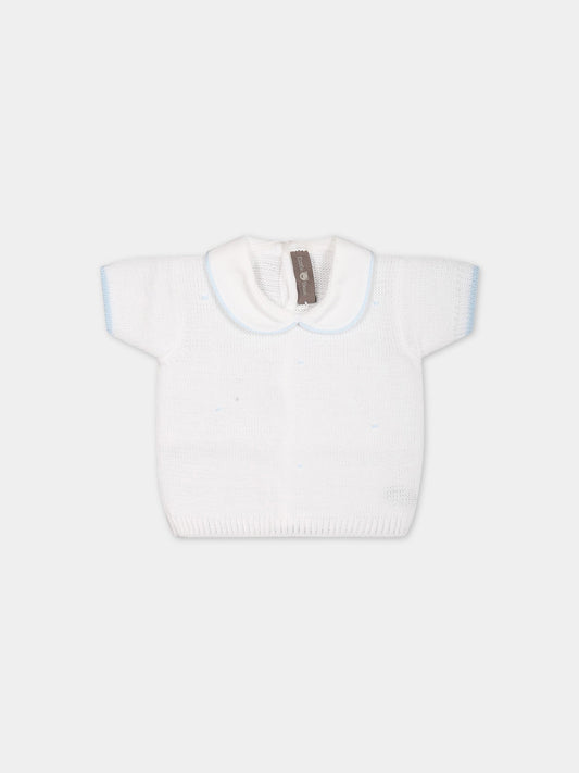 Maglione bianco per neonato con pois celesti,Little Bear,6014 BIANCO/CIELO