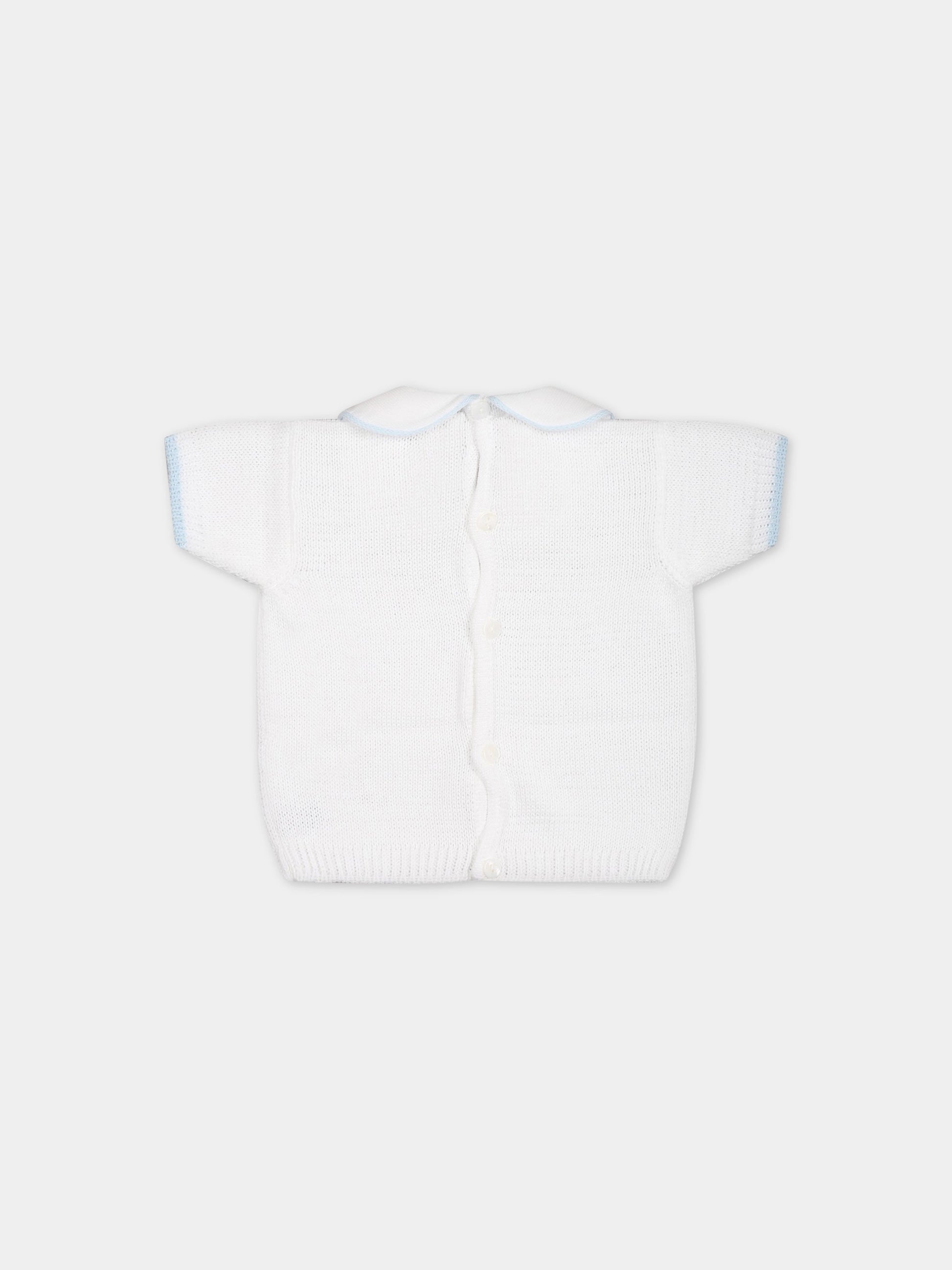 Maglione bianco per neonato con pois celesti,Little Bear,6014 BIANCO/CIELO